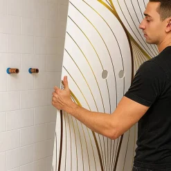 99Deco Lot de 2 panneaux de douche en PVC (90x220 & 120x220 cm) + profilés blanc - Sotma - Blanc et doré