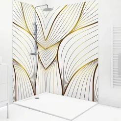 99Deco Lot de 2 panneaux de douche en PVC (90x220 & 120x220 cm) + profilés blanc - Sotma - Blanc et doré