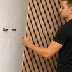 99Deco Lot de 2 panneaux de douche en PVC (90x220 & 120x220 cm) + profilés noir - effet bois - Japandi - Marron et noir