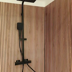 99Deco Lot de 2 panneaux de douche en PVC (90x220 & 120x220 cm) + profilés noir - effet bois - Japandi - Marron et noir