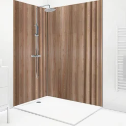 99Deco Lot de 2 panneaux de douche en PVC (90x220 & 120x220 cm) + profilés noir - effet bois - Japandi - Marron et noir