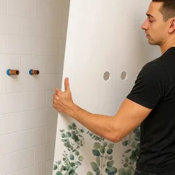 Lot de 2 panneaux de douche en PVC (90x220 & 120x220 cm) + profilés blanc - Eucalyptus in Rain - Multicolore-99Deco Sale