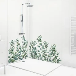 Lot de 2 panneaux de douche en PVC (90x220 & 120x220 cm) + profilés blanc - Eucalyptus in Rain - Multicolore-99Deco Sale