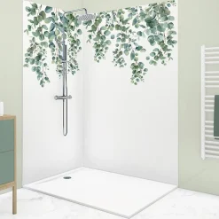 Lot de 2 panneaux de douche en PVC (90x220 & 120x220 cm) + profilés blanc - Eucalyptus in Rain - Multicolore-99Deco Sale