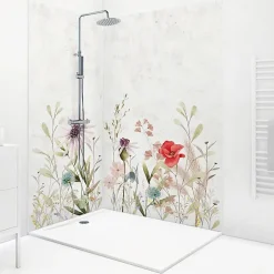 99Deco Lot de 2 panneaux de douche en PVC (90x220 & 120x220 cm) + profilés blanc - Herbier - Multicouleurs