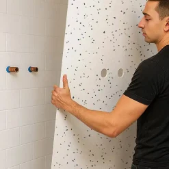 Lot de 2 panneaux de douche en aluminium (90x220 & 120x220 cm) + profilés blanc - Terrazzo Mineral - Multicolore-99Deco Outlet