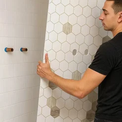 99Deco Lot de 2 panneaux de douche en PVC (90x220 & 120x220 cm) + profilés blanc - Charme - Hexa Bois - Marron