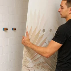 99Deco Lot de 2 panneaux de douche en aluminium (90x220 & 120x220 cm) + profilés blanc - Motif végétal - Beige - Gaïa