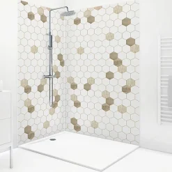 Lot de 2 panneaux de douche en aluminium (90x220 & 120x220 cm) + profilés blanc - Hexa Bois - Marron-99Deco