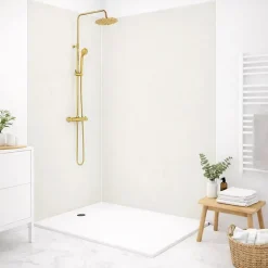 99Deco Lot de 2 panneaux de douche en PVC (90x220 & 120x220 cm) + profilés blanc - Pierre Claire - Gris