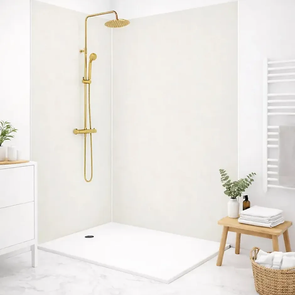 99Deco Lot de 2 panneaux de douche en PVC (90x220 & 120x220 cm) + profilés blanc - Pierre Claire - Gris