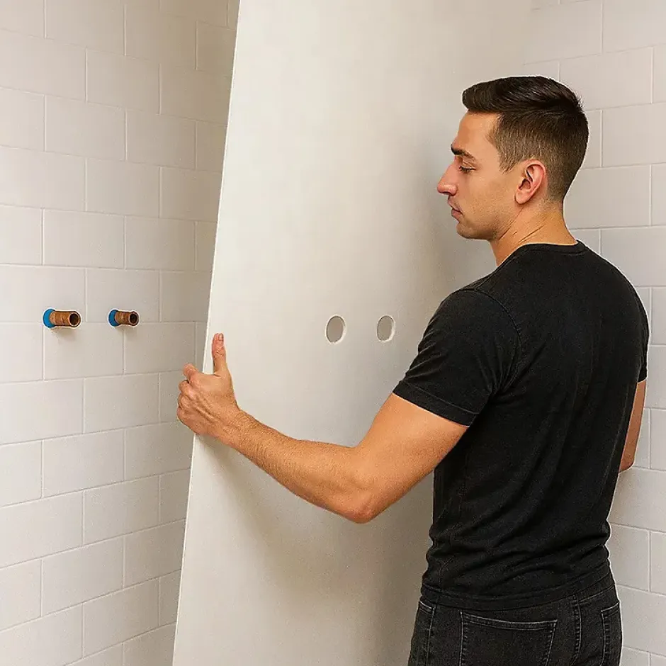 99Deco Lot de 2 panneaux de douche en PVC (90x220 & 120x220 cm) + profilés blanc - Pierre Claire - Gris