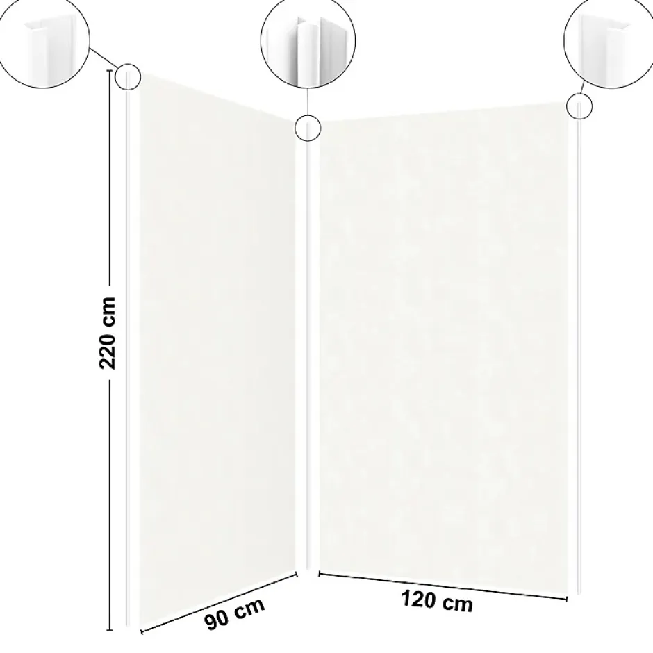 99Deco Lot de 2 panneaux de douche en PVC (90x220 & 120x220 cm) + profilés blanc - Pierre Claire - Gris
