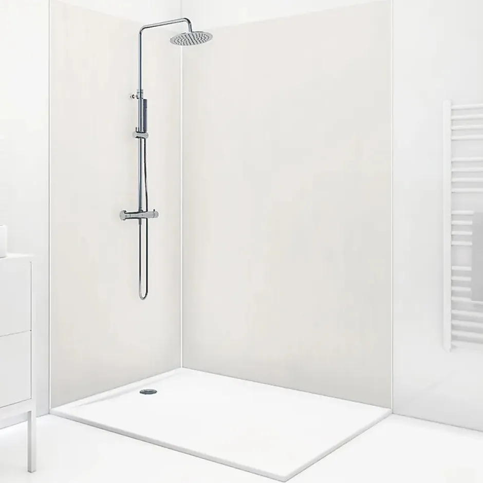 99Deco Lot de 2 panneaux de douche en PVC (90x220 & 120x220 cm) + profilés blanc - Pierre Claire - Gris
