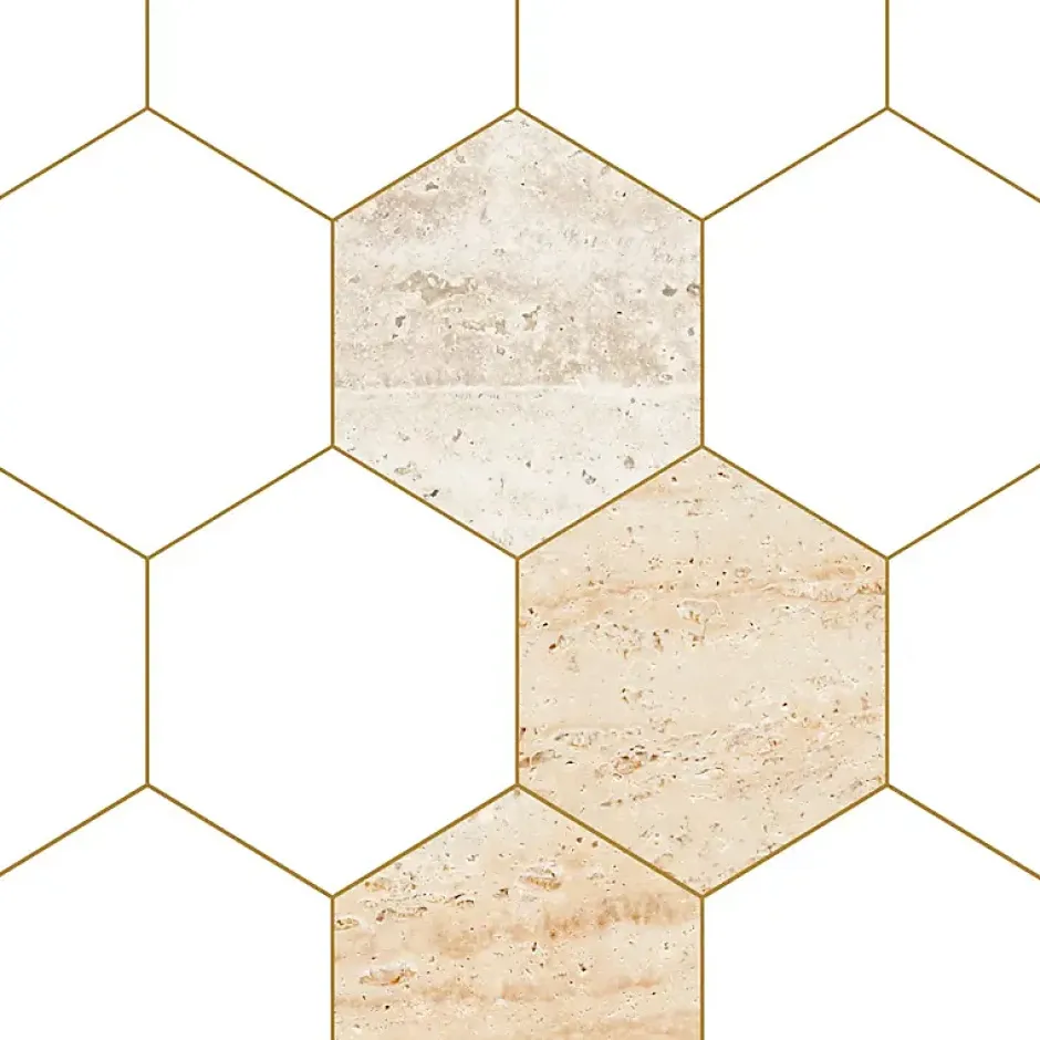 99Deco Lot de 2 panneaux de douche en PVC (90x220 & 120x220 cm) + profilés blanc - Hexa Travertin - Gris