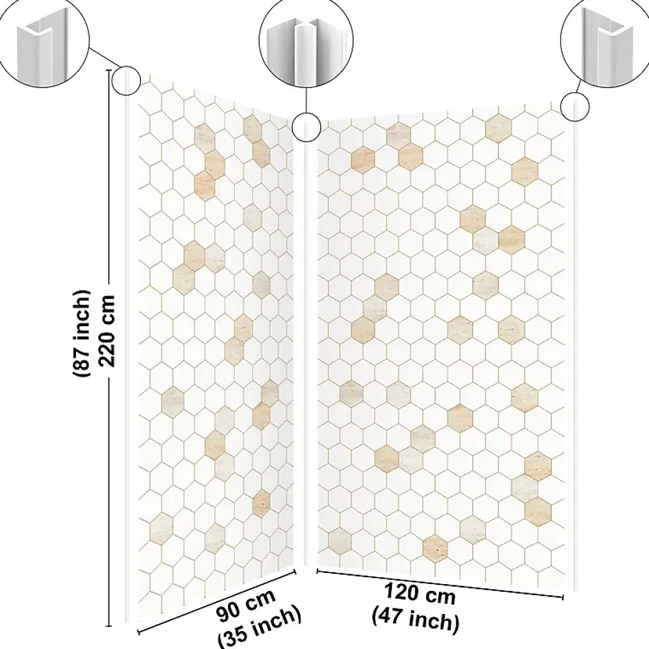 99Deco Lot de 2 panneaux de douche en PVC (90x220 & 120x220 cm) + profilés blanc - Hexa Travertin - Gris