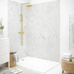 Lot de 2 panneaux de douche en PVC (90x220 & 120x220 cm) + profilés blanc - Effet Marbre clair-99Deco Hot