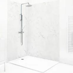 Lot de 2 panneaux de douche en PVC (90x220 & 120x220 cm) + profilés blanc - Effet Marbre clair-99Deco Hot