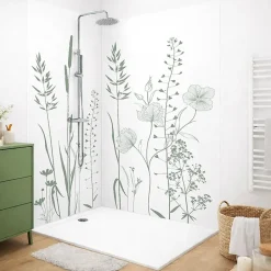 Lot de 2 panneaux de douche en PVC (90x220 & 120x220 cm) + profilés blanc - Vegetalist - Vert-99Deco New