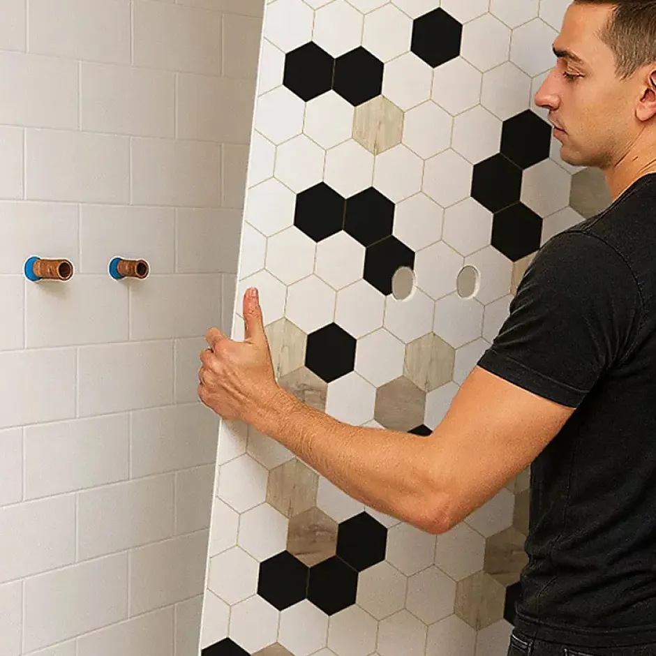 Lot de 2 panneaux de douche en aluminium (90x220 & 120x220 cm) + profilés blanc - Mix Hexa - Multicolore-99Deco Best