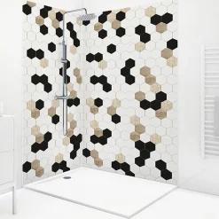 Lot de 2 panneaux de douche en aluminium (90x220 & 120x220 cm) + profilés blanc - Mix Hexa - Multicolore-99Deco Best
