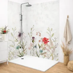 Lot de 2 panneaux de douche en aluminium (90x220 & 120x220 cm) + profilés blanc - Herbier - Multicouleurs-99Deco Online