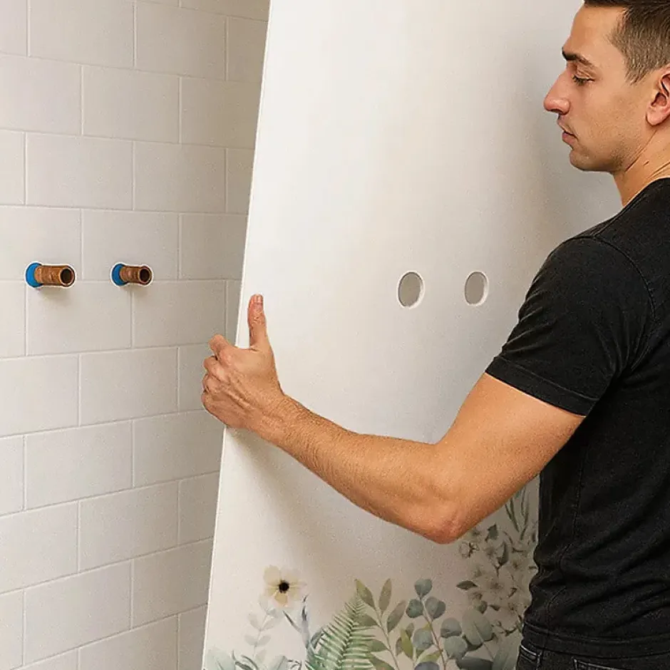 Lot de 2 panneaux de douche en PVC (90x220 & 120x220 cm) + profilés blanc - Flowers in Rain - Multicolore-99Deco Clearance