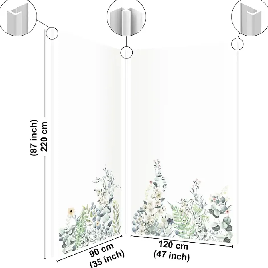 Lot de 2 panneaux de douche en PVC (90x220 & 120x220 cm) + profilés blanc - Flowers in Rain - Multicolore-99Deco Clearance