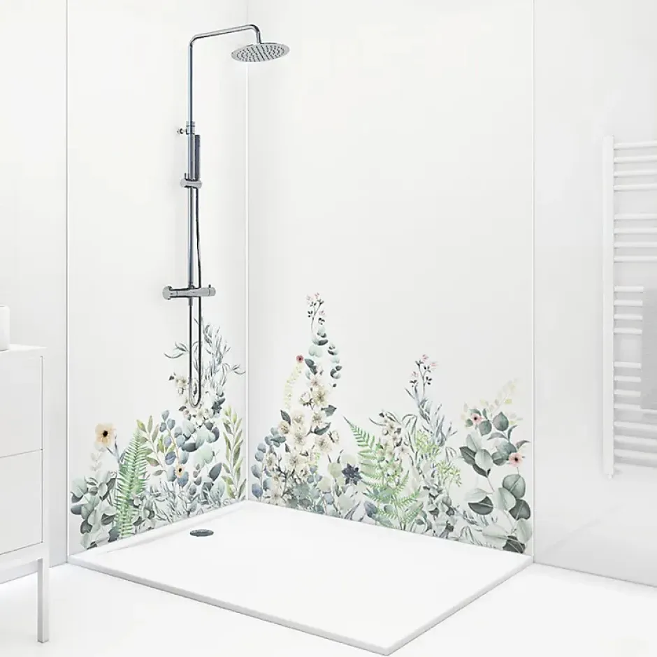 Lot de 2 panneaux de douche en PVC (90x220 & 120x220 cm) + profilés blanc - Flowers in Rain - Multicolore-99Deco Clearance