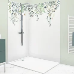 Lot de 2 panneaux de douche en PVC (90x220 & 120x220 cm) + profilés blanc - Flowers in Rain - Multicolore-99Deco Clearance