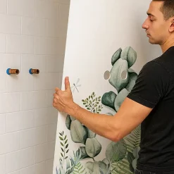 99Deco Lot de 2 panneaux de douche en aluminium (90x220 & 120x220 cm) + profilés blanc - Motif végétal - Vert et Blanc - Quiétude