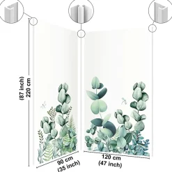 99Deco Lot de 2 panneaux de douche en aluminium (90x220 & 120x220 cm) + profilés blanc - Motif végétal - Vert et Blanc - Quiétude