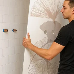 99Deco Lot de 2 panneaux de douche en aluminium (90x220 & 120x220 cm) + profilés blanc - Motif Floral - Gingko Blanc