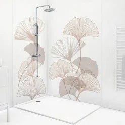 99Deco Lot de 2 panneaux de douche en aluminium (90x220 & 120x220 cm) + profilés blanc - Motif Floral - Gingko Blanc