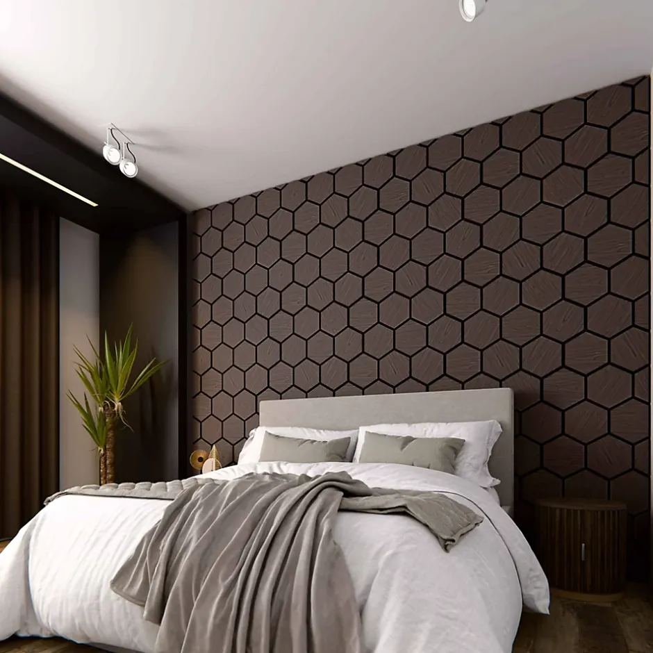 Lot de 2 Panneaux Hexagonaux H. 76 cm L. 62 cm - Noyer Feutre Noir-Mon Marché Déco Clearance