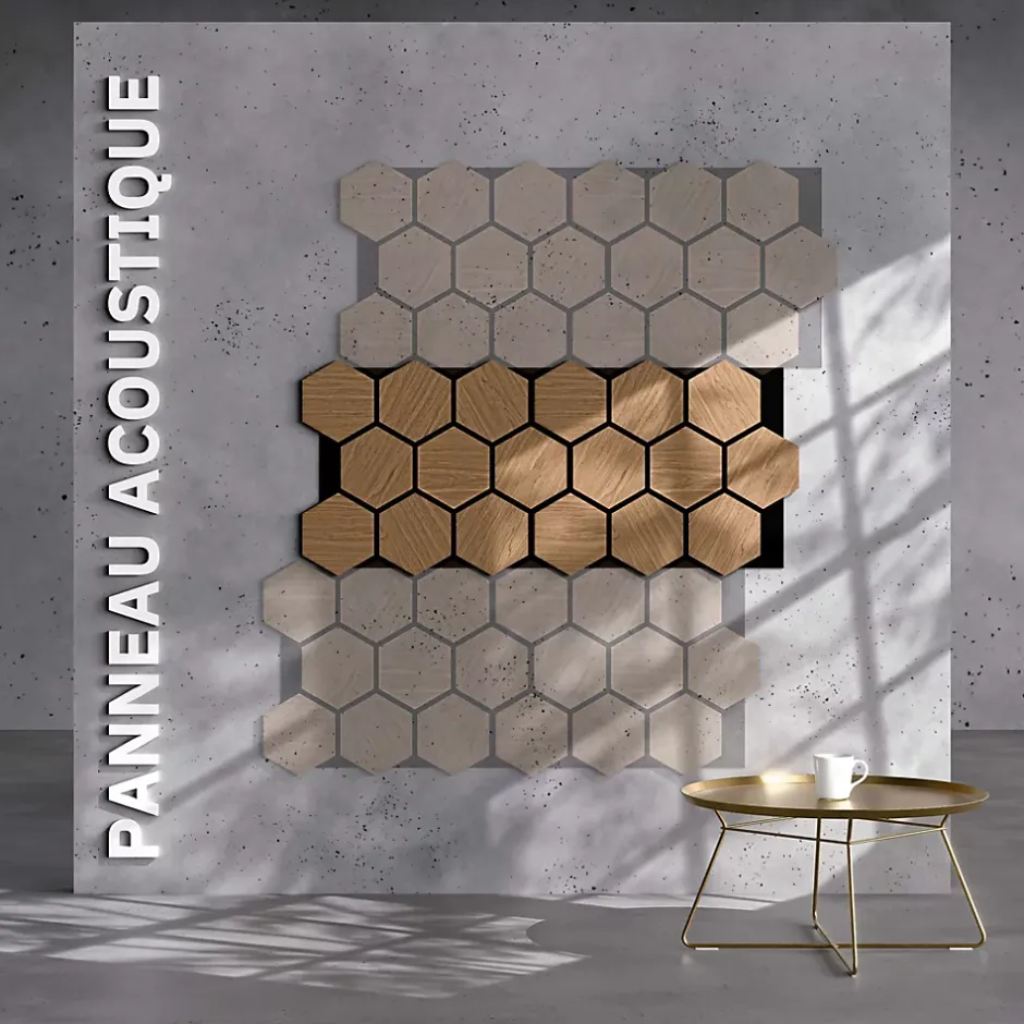 Mon Marché Déco Lot de 2 Panneaux Hexagonaux H. 76 cm L. 62 cm - Chêne Brun Feutre Noir