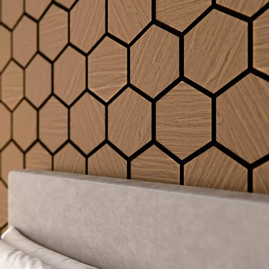 Mon Marché Déco Lot de 2 Panneaux Hexagonaux H. 76 cm L. 62 cm - Chêne Brun Feutre Noir