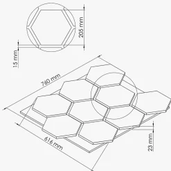 Mon Marché Déco Lot de 2 Panneaux Hexagonaux H. 76 cm L. 62 cm - Chêne Brun Feutre Noir