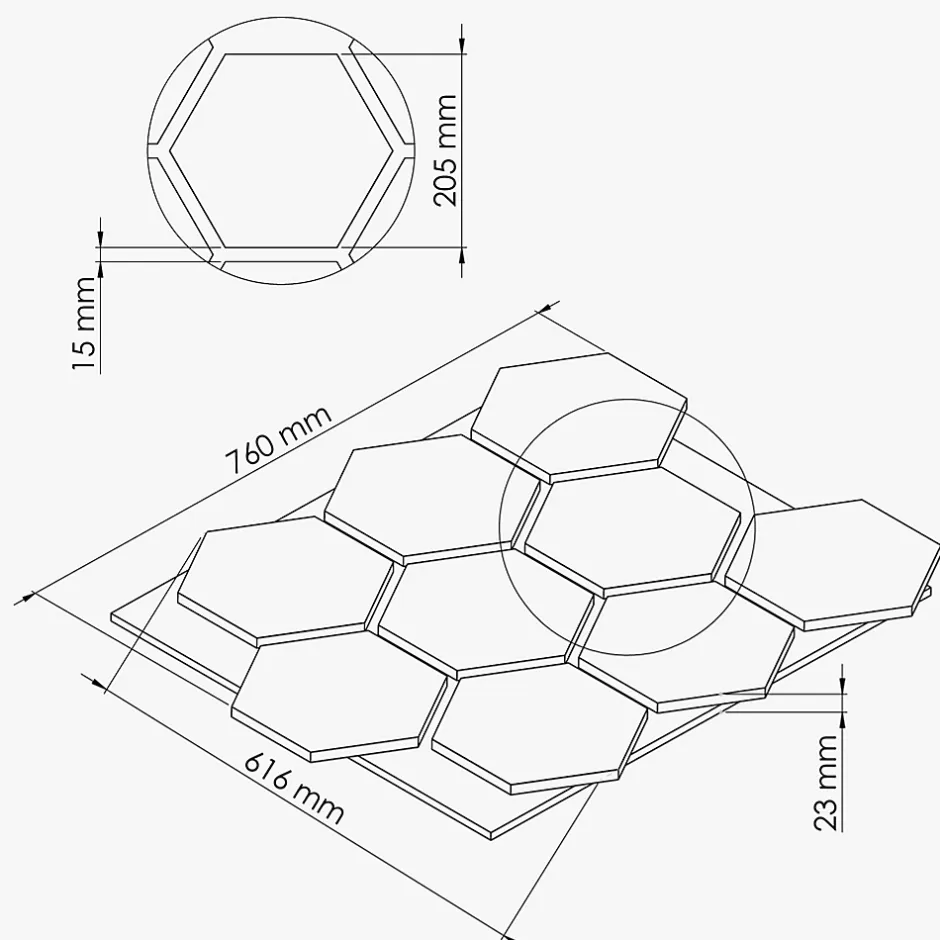 Mon Marché Déco Lot de 2 Panneaux Hexagonaux H. 76 cm L. 62 cm - Chêne Brun Feutre Noir