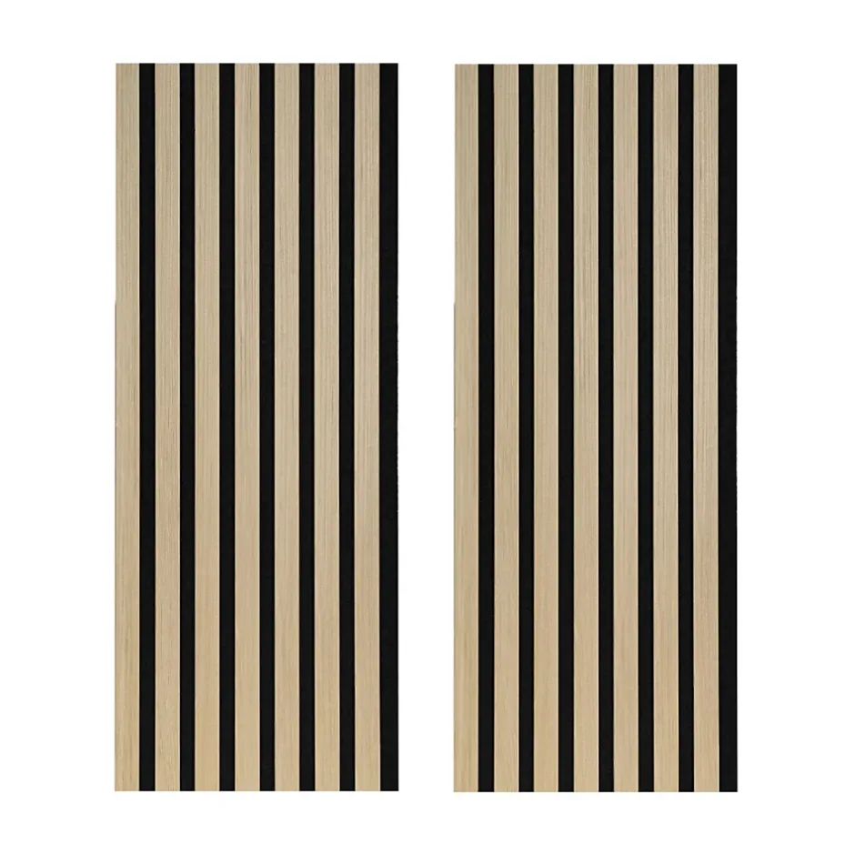 Forestea Lot de 2 Panneaux mural acoustic lamelles MDF chêne clair sur fond noir 2600 x 300 x 17 mm 1,56 M2