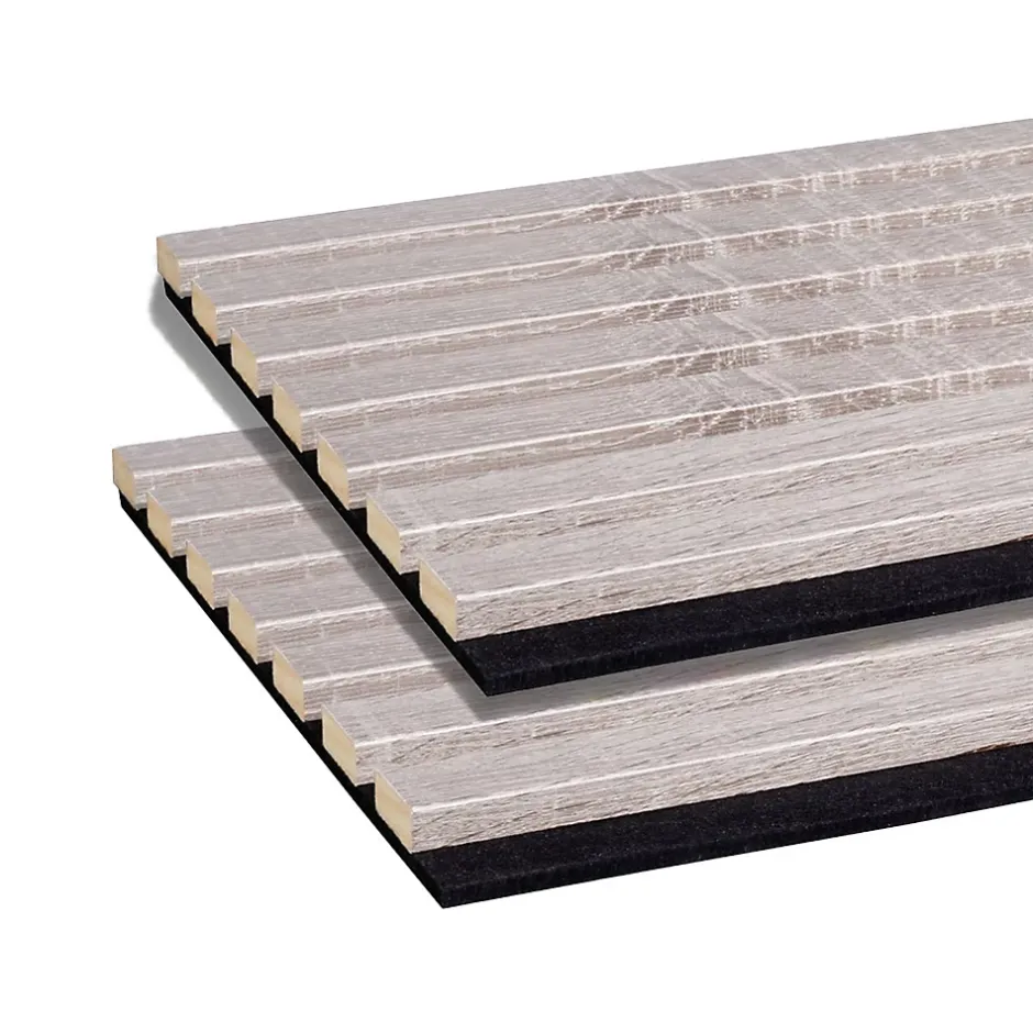Lot de 2 Panneaux mural acoustic lamelles MDF chêne gris sur fond noir 2600 x 300 x 17 mm 1,56 M2-Forestea Clearance
