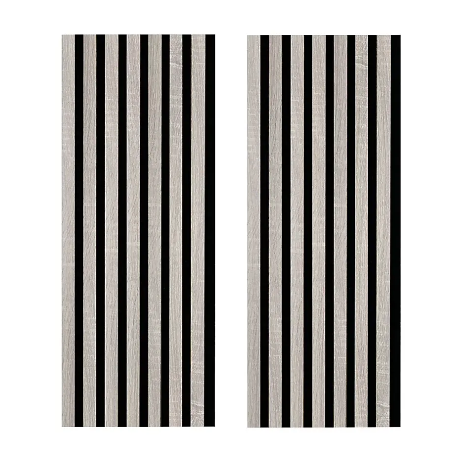 Lot de 2 Panneaux mural acoustic lamelles MDF chêne gris sur fond noir 2600 x 300 x 17 mm 1,56 M2-Forestea Clearance