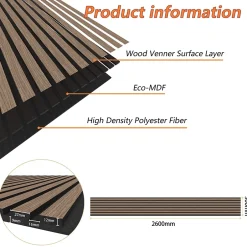 AICA Sanitaire Lot de 2 Panneaux Muraux Décoratifs Acoustiques Bois MDF 260x30cm Noyer AntiBruit, Facile à Poser