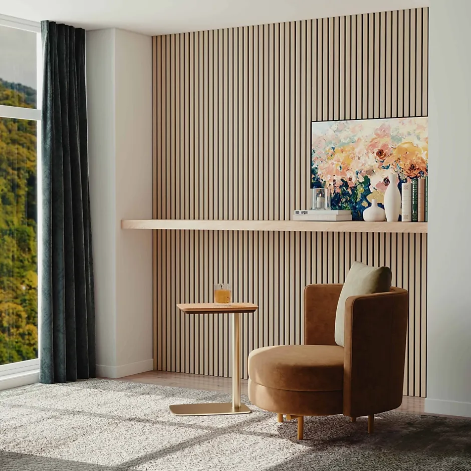 Lot de 2 Panneaux Muraux Décoratifs Acoustiques Bois MDF 120x60cm Chêne clair AntiBruit, Facile à Poser-AICA Sanitaire Hot