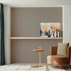 Lot de 2 Panneaux Muraux Décoratifs Acoustiques Bois MDF 120x60cm Chêne clair AntiBruit, Facile à Poser-AICA Sanitaire Hot