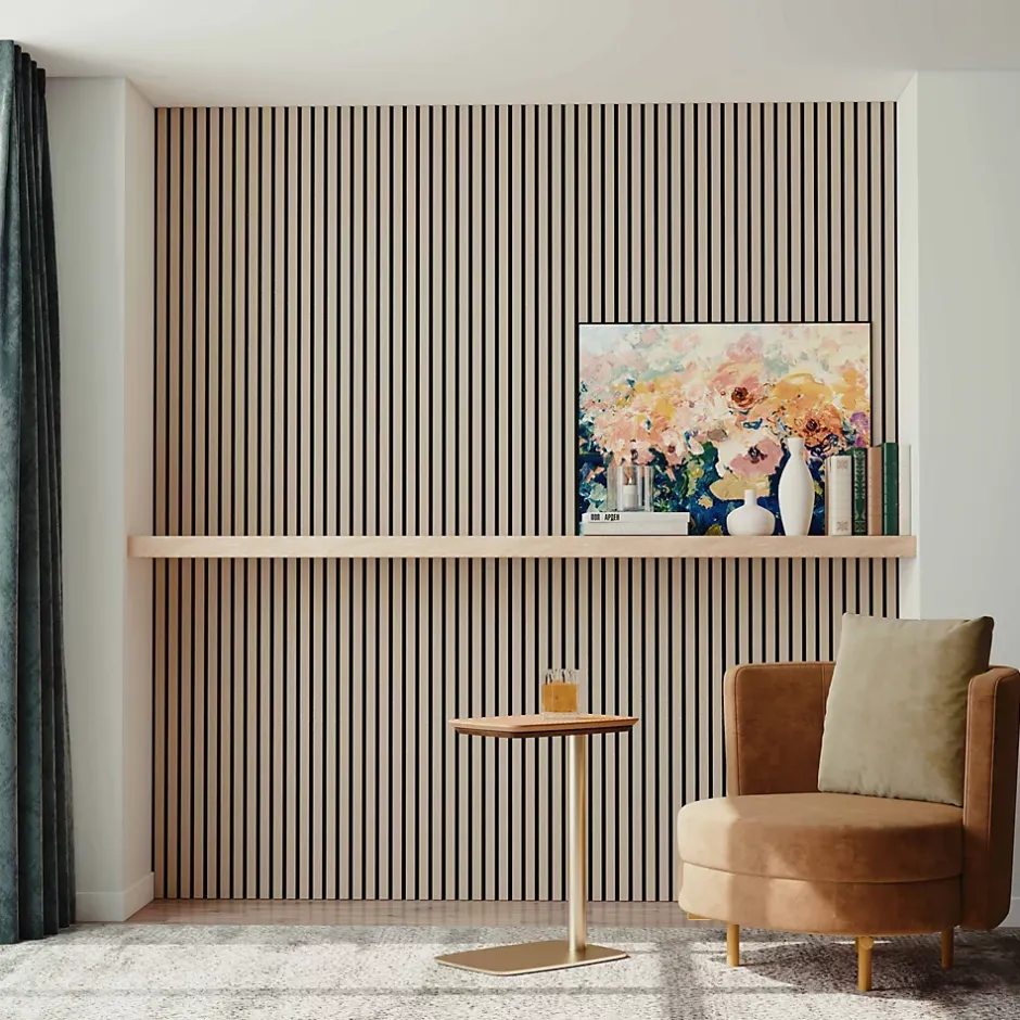 Lot de 2 Panneaux Muraux Décoratifs Acoustiques Bois MDF 120x60cm Chêne clair AntiBruit, Facile à Poser-AICA Sanitaire Hot