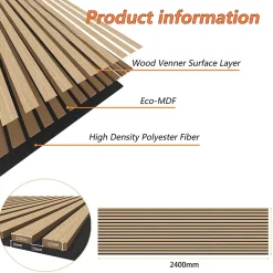 Lot de 3 Panneaux Muraux Décoratifs Acoustiques Bois MDF 240x60cm Chêne clair AntiBruit, Facile à Poser-AICA Sanitaire Best