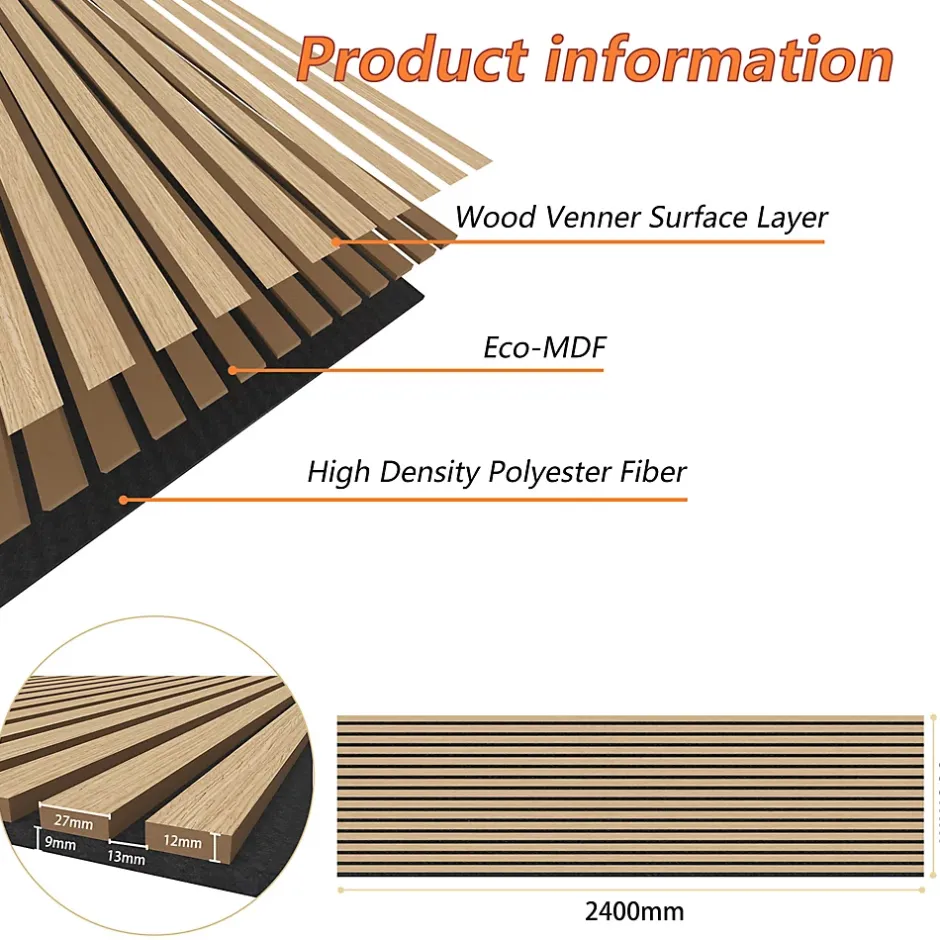 Lot de 3 Panneaux Muraux Décoratifs Acoustiques Bois MDF 240x60cm Chêne clair AntiBruit, Facile à Poser-AICA Sanitaire Best