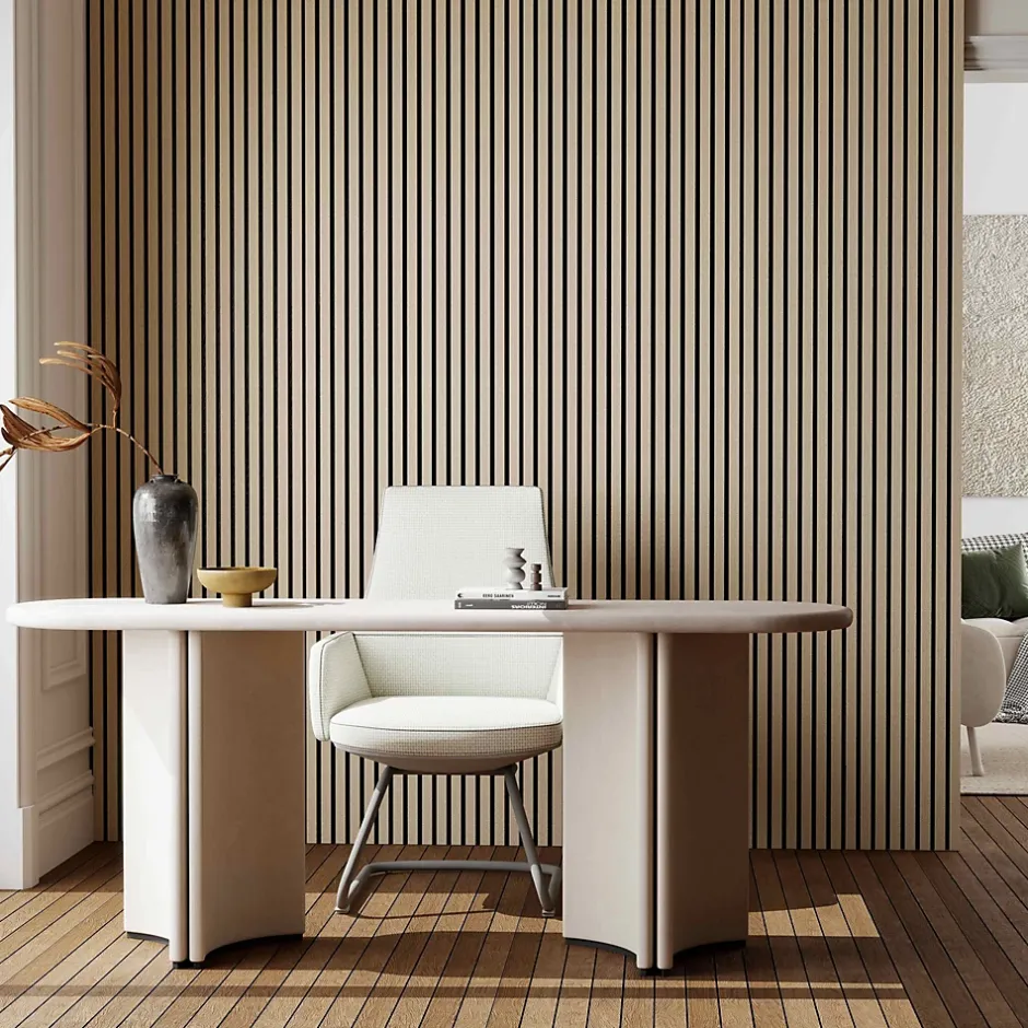 Lot de 2 Panneaux Muraux Décoratifs Acoustiques Bois MDF 260x30cm Chêne clair AntiBruit, Facile à Poser-AICA Sanitaire