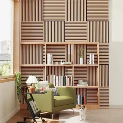 Lot de 4 Panneaux Muraux Décoratifs Acoustiques Bois MDF 60x60cm Chêne foncé AntiBruit, Facile à Poser-AICA Sanitaire